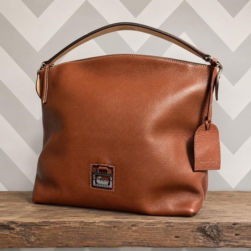 Dooney & Bourke Hobo Bag Pebble Grain Leather Logo Lock Ginger OS
